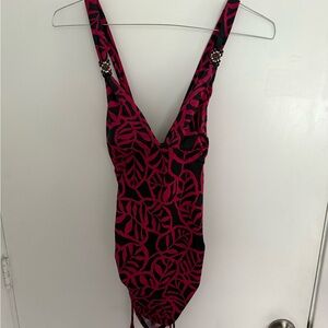 Pink and Black Patterned Swimsuit Top